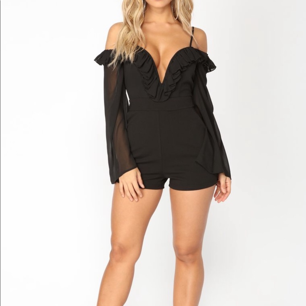 Black ruffle romper